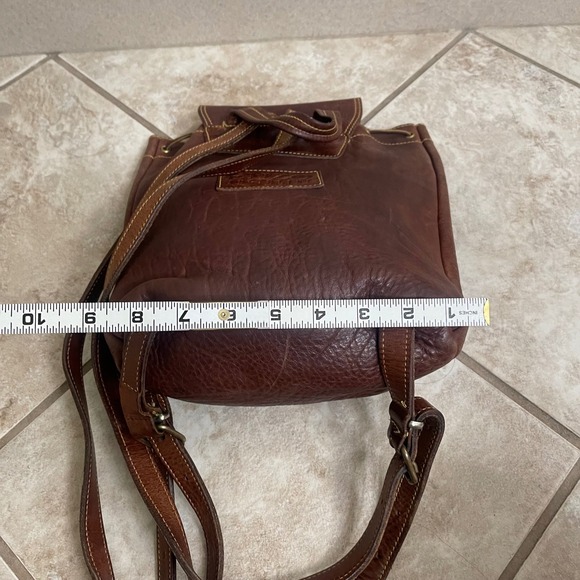Roots x Enzo Angiolini VTG Leather  Brown Buckle Drawstring Flap Backpack Purse main image 4